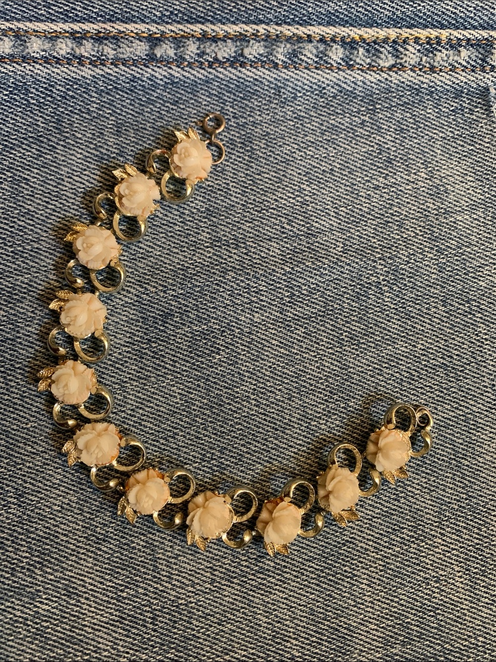 Vintage carved celluloid rose bracelet